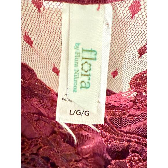 Flora Large Dark Wine Raspberry Nightgown Sexy Satin Lacy Large Hi Low - Picture 3 of 9